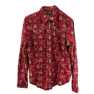 Vintage 90s Five Star By Roper Red Corduroy Western Shirt / Cowboy Print / Sz M